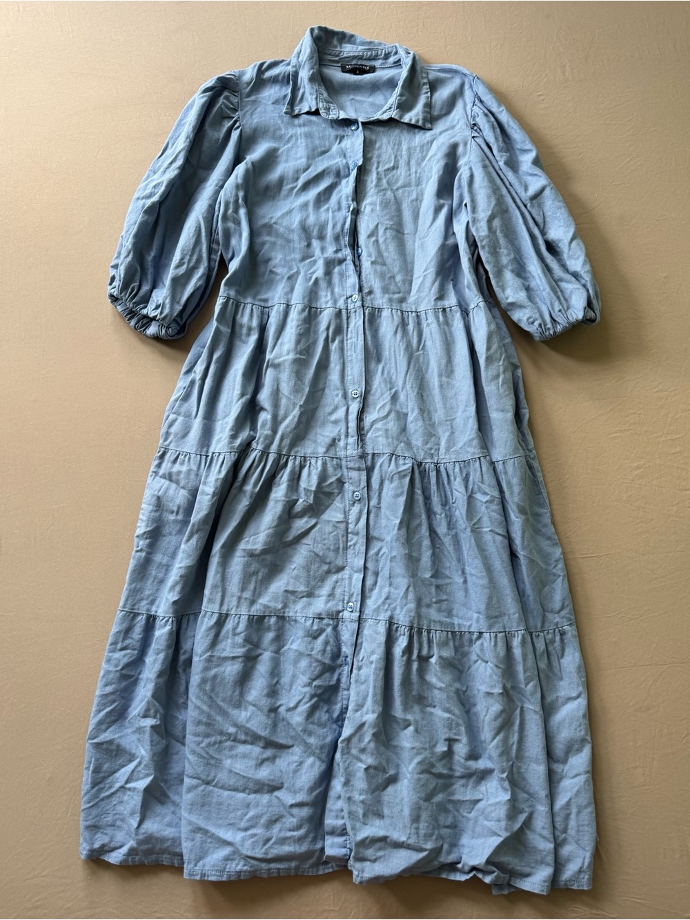 Magari tiered linen chambray maxi shirt dress